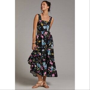 MISA | Aurelia Flouncy Floral Midi Maxi Dress Linen Sleeveless